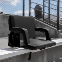 Flash Furniture FV-FA090L-BK-GG Extra Wide Black Lightweight Reclining Stadium Chair with Armrests, Padded Back & Seat with Dual Storage Pockets and Backpack Straps